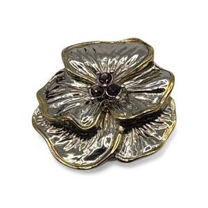 Elegant Gold and Silver Flower Brooch